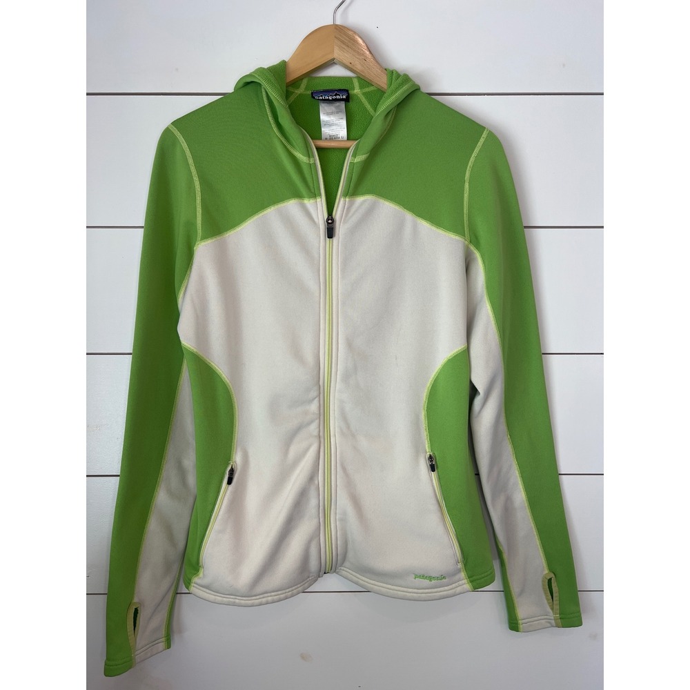 Patagonia R1 Fleece Hoodie Green Cream Full Zip Jacket Womens M gorpcore